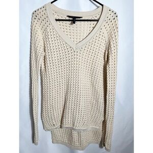 BCBG Max Aria Long Open Knit V-Neck Sweater